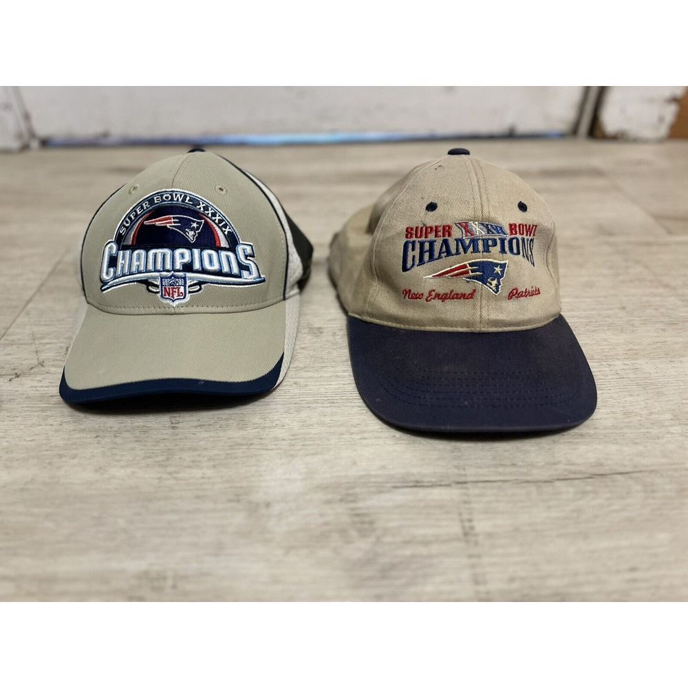 New England Patriots Lot Of‎ 2 Vtg Super Bowl Hats Adjustable Tom Brady Ty Law